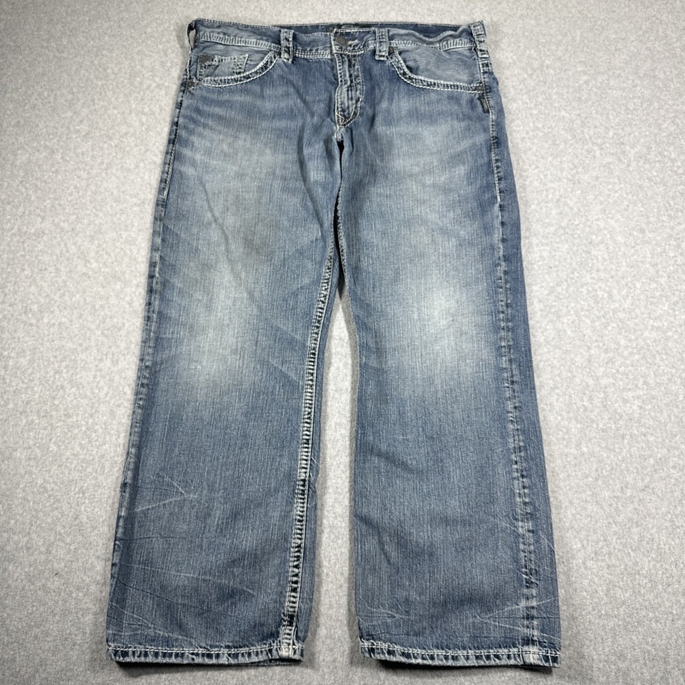 Silver Jeans Co Gordie Loose Fit Jeans Men's 38x30 Blue Denim Fade Whiskering